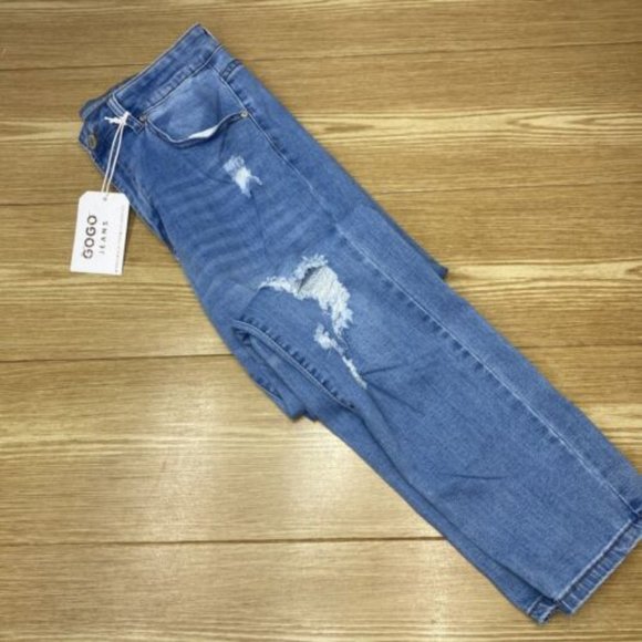 gogo jeans Denim - Womens Gogo Jean Skinny Jeans High Rise Distressed Denim Pants Size 14